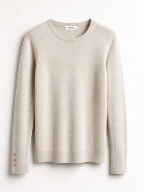 Hello Miz Maternity Crewneck Sweater Gold Button Cuffs Beige Small